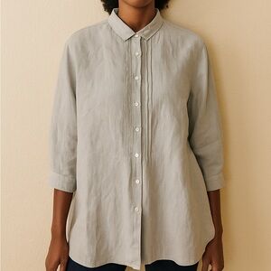 Rosso35 Genova 100% Linen Pintuck Button Down Shirt Size M Light Grey Coastal